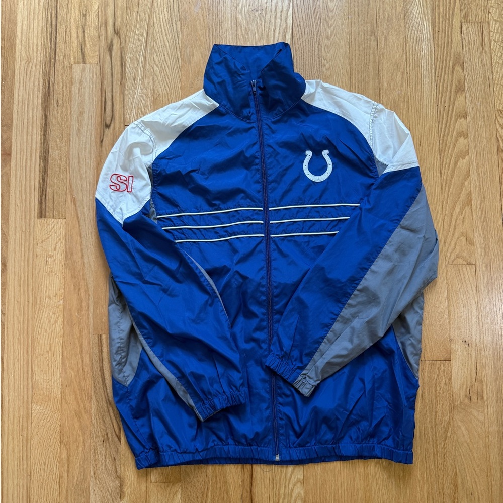 Vintage NFL Colts Royal Blue Windbreaker Jacket with White and Gray Panels